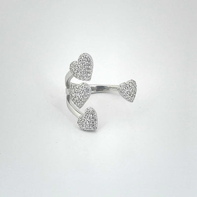 Women's Classy Cluster of Love Hearts Adjustable Open  Ring 92.5 purity silver