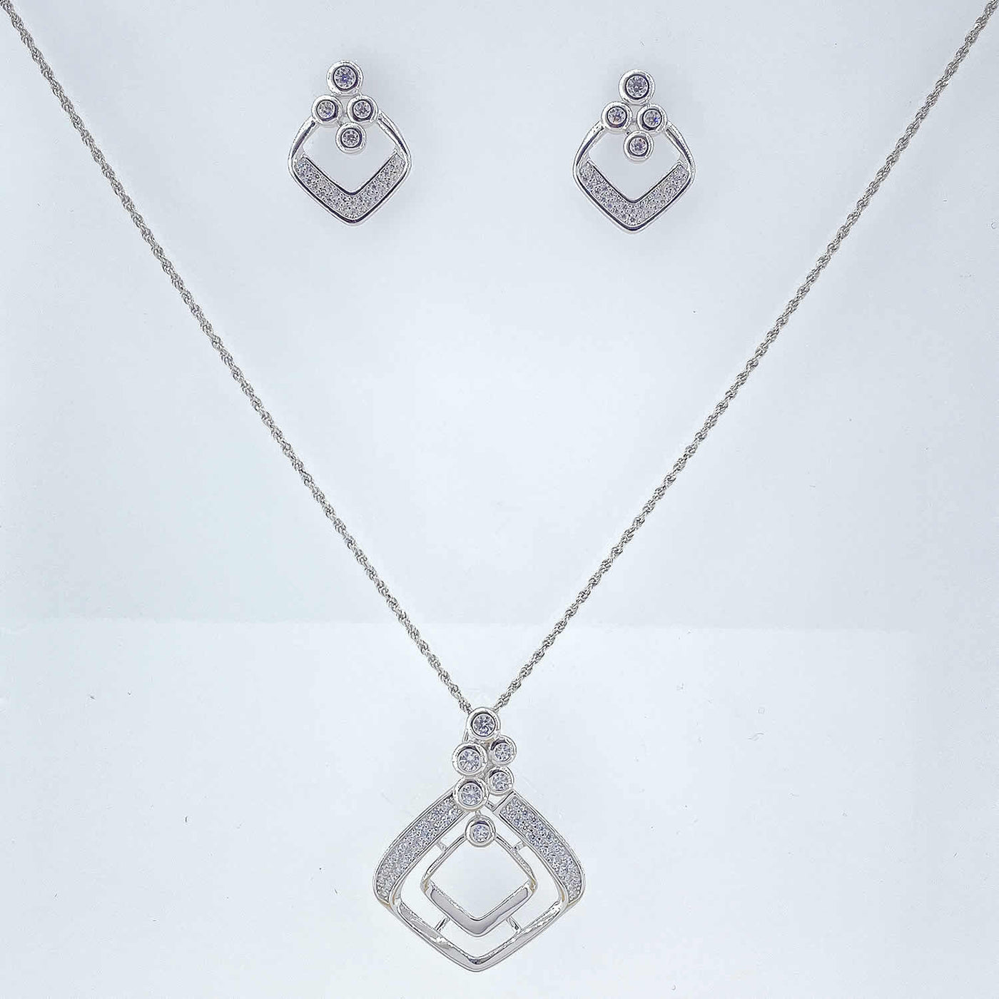 Women's Silver Square Layered Statement  Necklace set 92.5 Pure Silver with chain