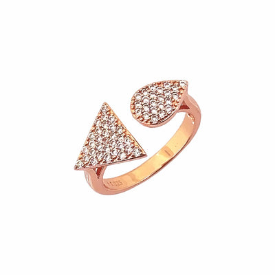 Women's Classy Tear Drop and Triangle Star Cocktail Rose Gold Adjustable Open Ring 92.5 purity silver