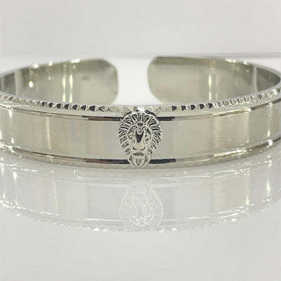 Men's Silver Adjustable cuff style kada with Lion Motif 92.5 Pure Silver