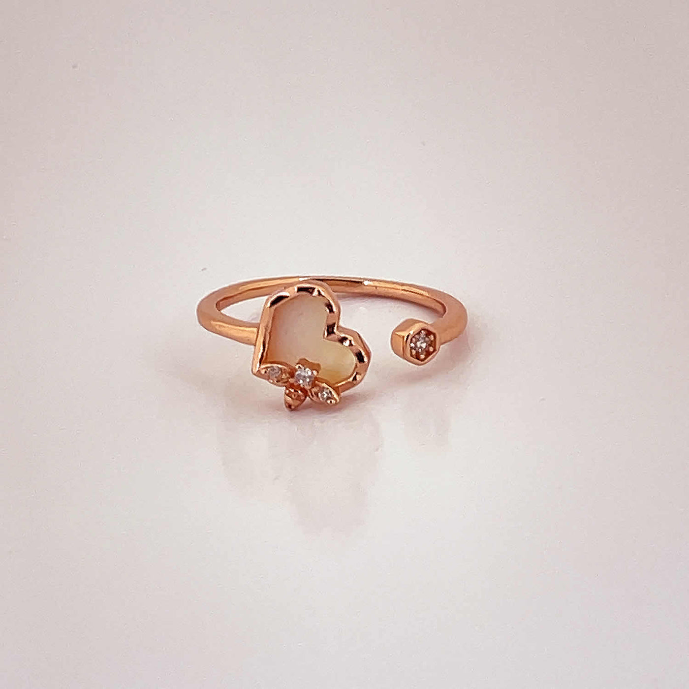 Women's Classy Heart Love Rose Gold Adjustable Open Ring 92.5 purity silver