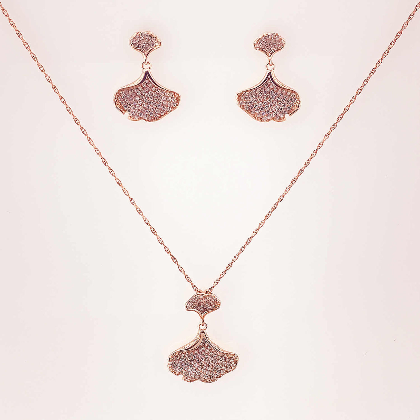 Women's Silver Rose Gold Oyster Cut Necklace set 92.5 Pure Silver with chain