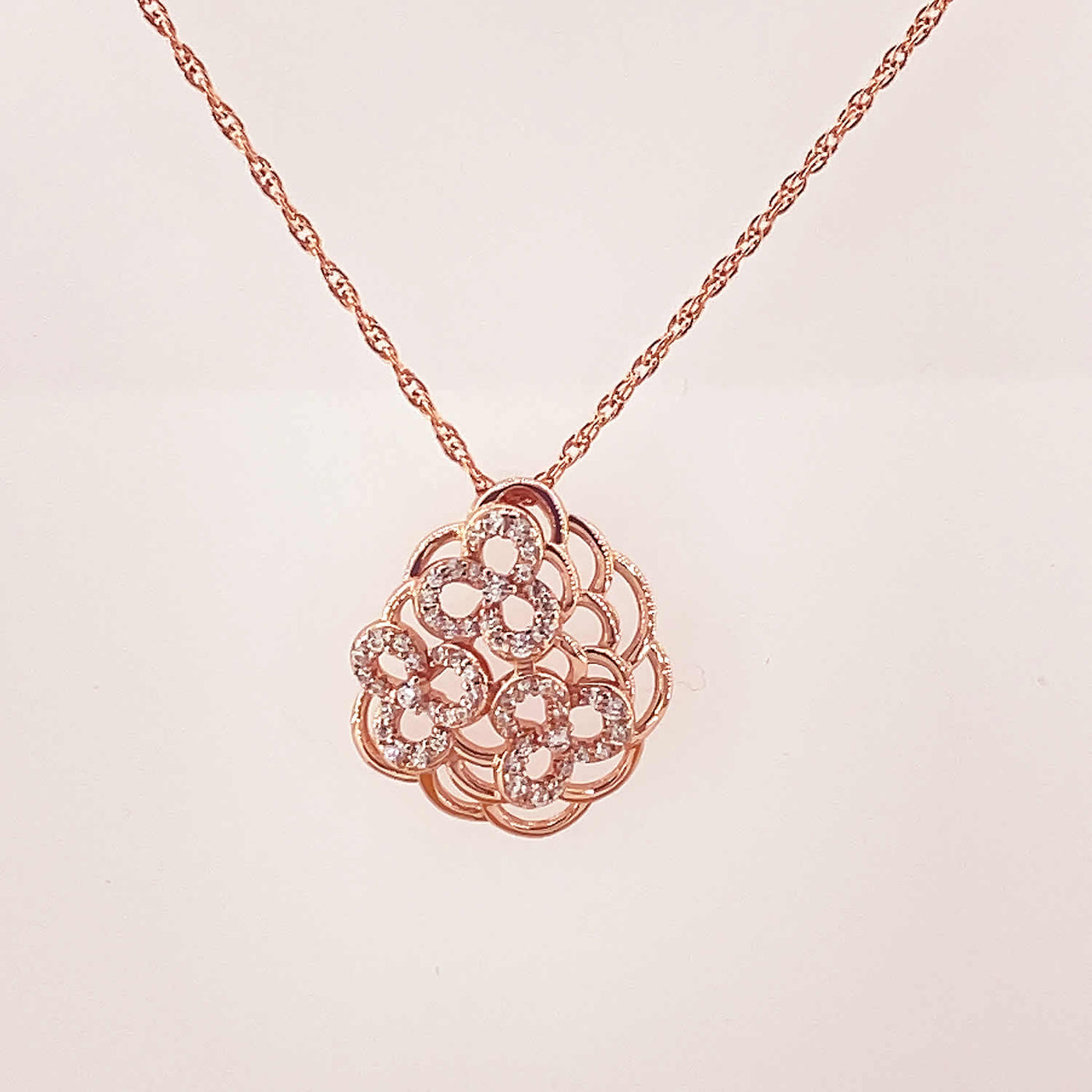 Women's Silver Rose Gold Flower and Petals Elegant Pendant 92.5 Pure Silver