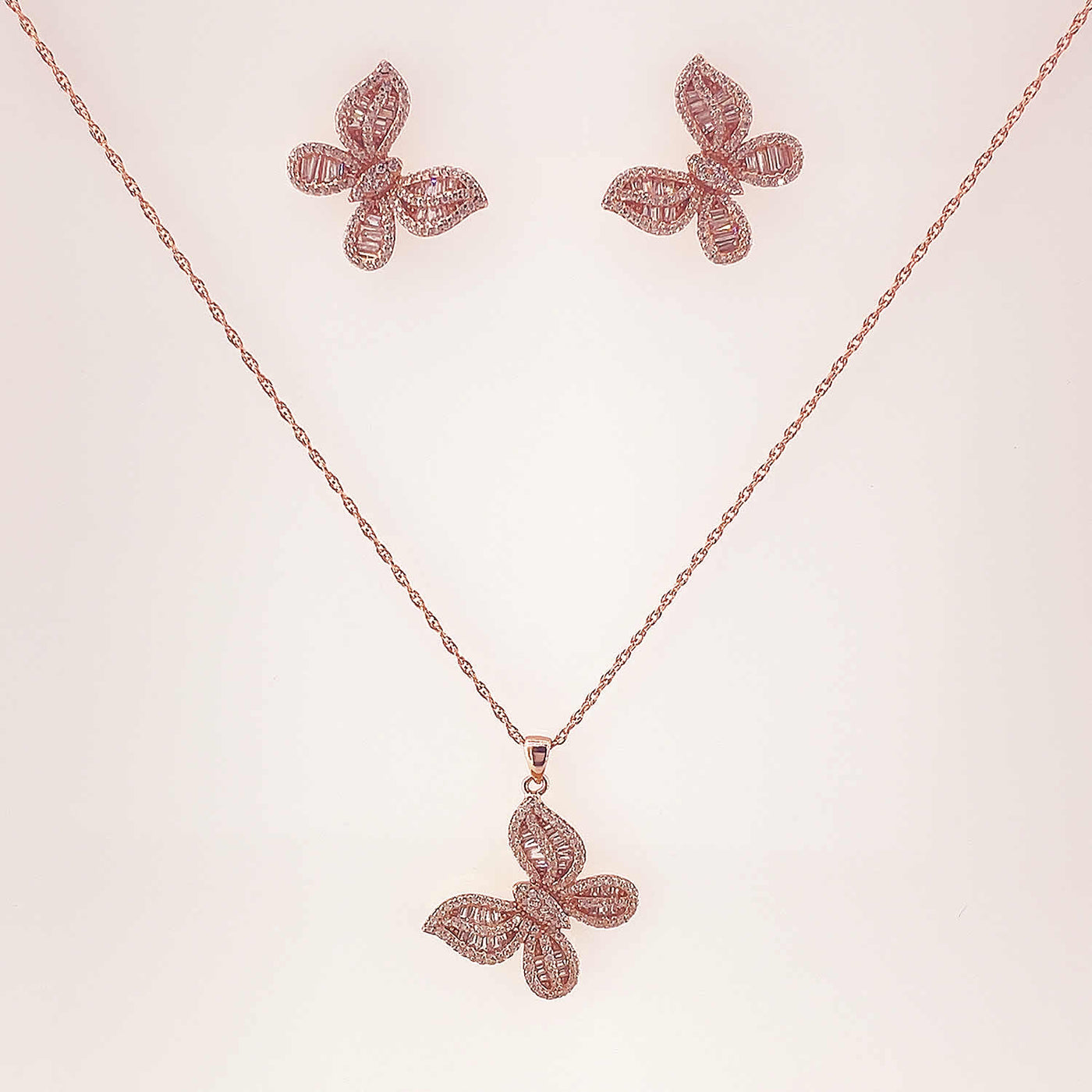 Women's Silver Rose Gold Butterfly Necklace set 92.5 Pure Silver with chain