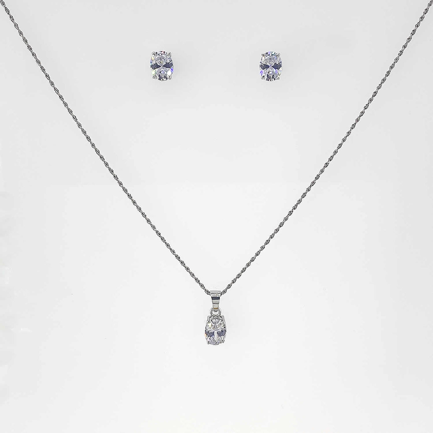 Women's Silver Princess Cut Small Solitaire Necklace set 92.5 Pure Silver with chain