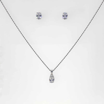 Women's Silver Princess Cut Small Solitaire Necklace set 92.5 Pure Silver with chain