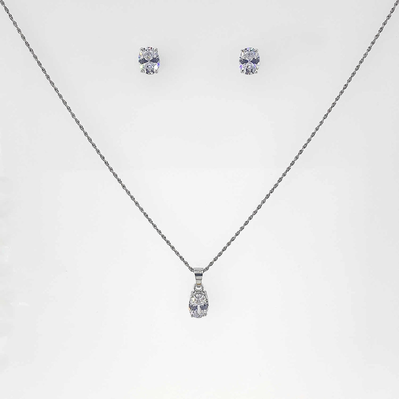 Women's Silver Princess Cut Large Solitaire Necklace set 92.5 Pure Silver with chain