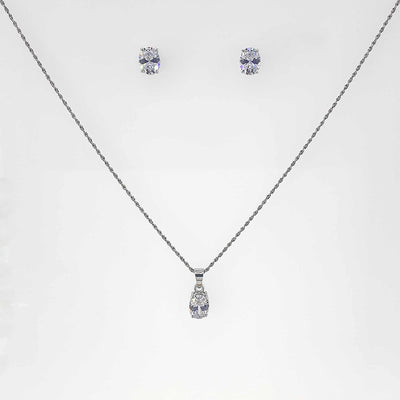 Women's Silver Princess Cut Large Solitaire Necklace set 92.5 Pure Silver with chain