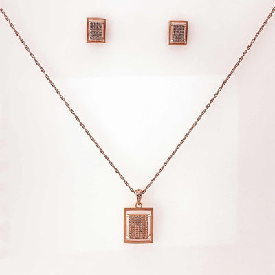 Women's Silver Rose Gold Geometric Rectangle shaped Matt Necklace set 92.5 Pure Silver with chain