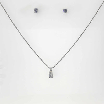 Women's Silver Small  Solitaire Stud Necklace set 92.5 Pure Silver with chain