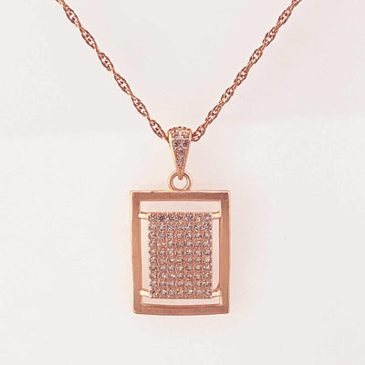 Women's Silver Rose Gold Geometric Rectangle shaped Matt Necklace set 92.5 Pure Silver with chain