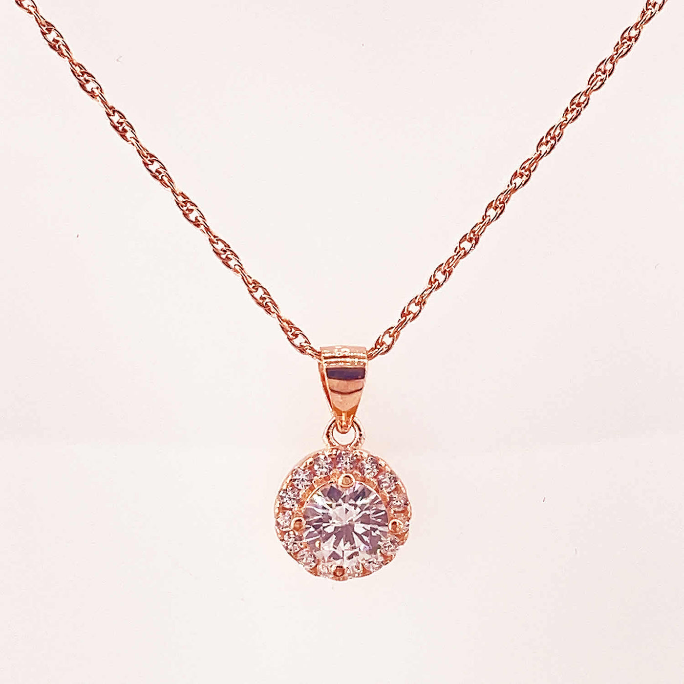 Women's Silver Rose Gold Solitaire Blossom Necklace set 92.5 Pure Silver with chain