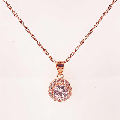 Women's Silver Rose Gold Solitaire Blossom Necklace set 92.5 Pure Silver with chain