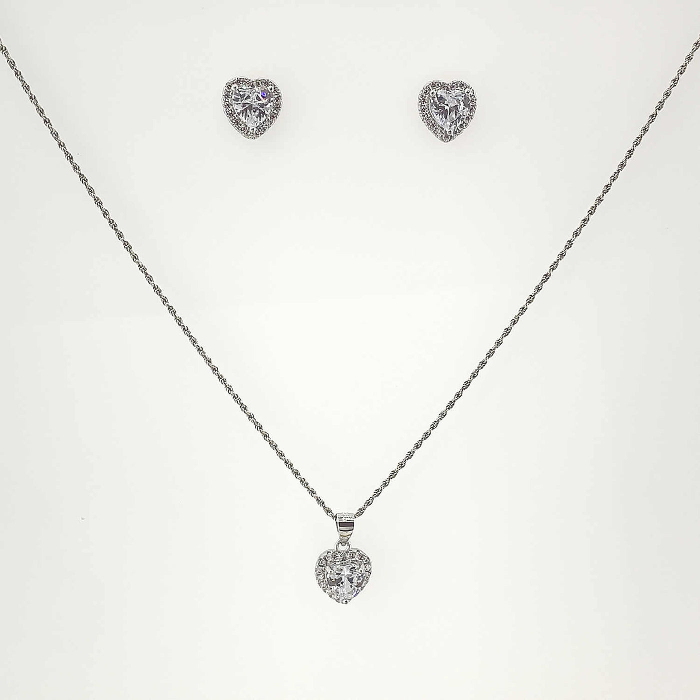 Women's Silver Solitaire Heart cut Love Necklace set 92.5 Pure Silver with chain