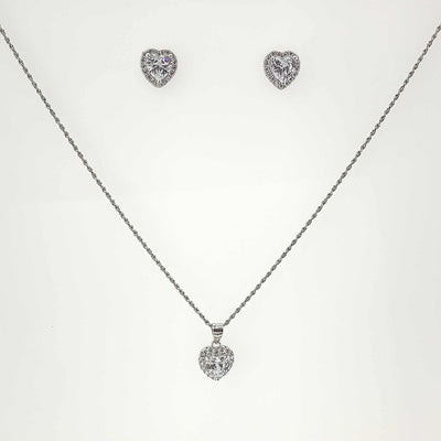 Women's Silver Solitaire Heart cut Love Necklace set 92.5 Pure Silver with chain