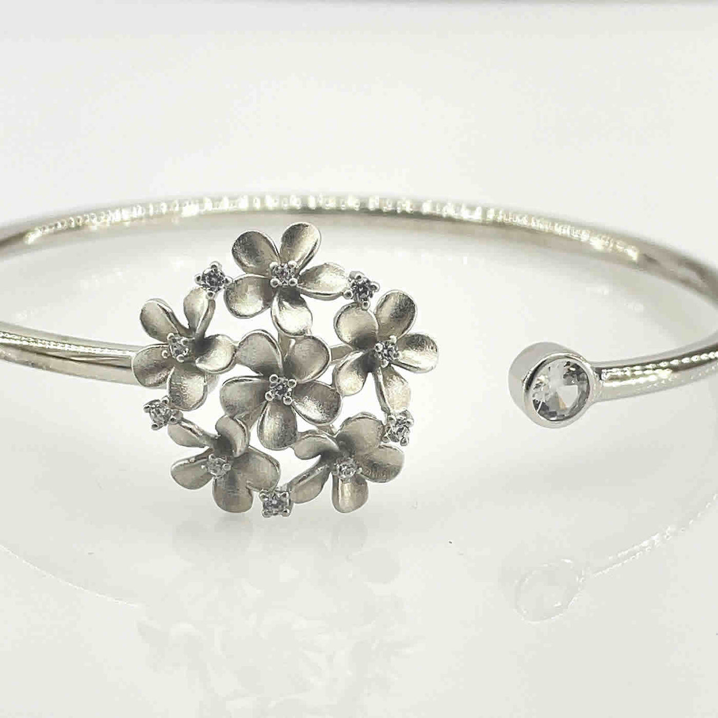 Women's Silver Adjustable cuff style bracelet with one side flower motif 92.5 Pure Silver