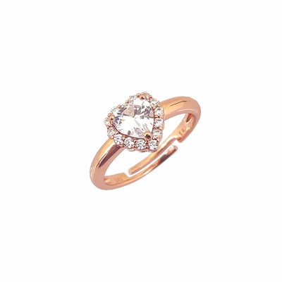 Women's Classy Big Heart Love Rose Gold Adjustable Ring 92.5 purity silver