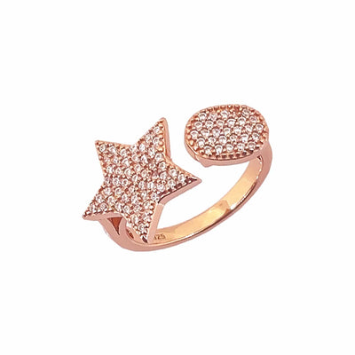 Women's Classy Cross and Knot Star Cocktail Rose Gold Adjustable Open Ring 92.5 purity silver