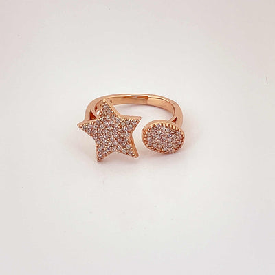 Women's Classy Cross and Knot Star Cocktail Rose Gold Adjustable Open Ring 92.5 purity silver