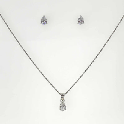 Women's Silver Tear Drop Small Solitaire Necklace set 92.5 Pure Silver with chain