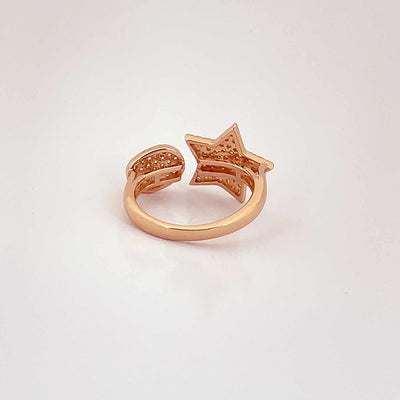 Women's Classy Cross and Knot Star Cocktail Rose Gold Adjustable Open Ring 92.5 purity silver