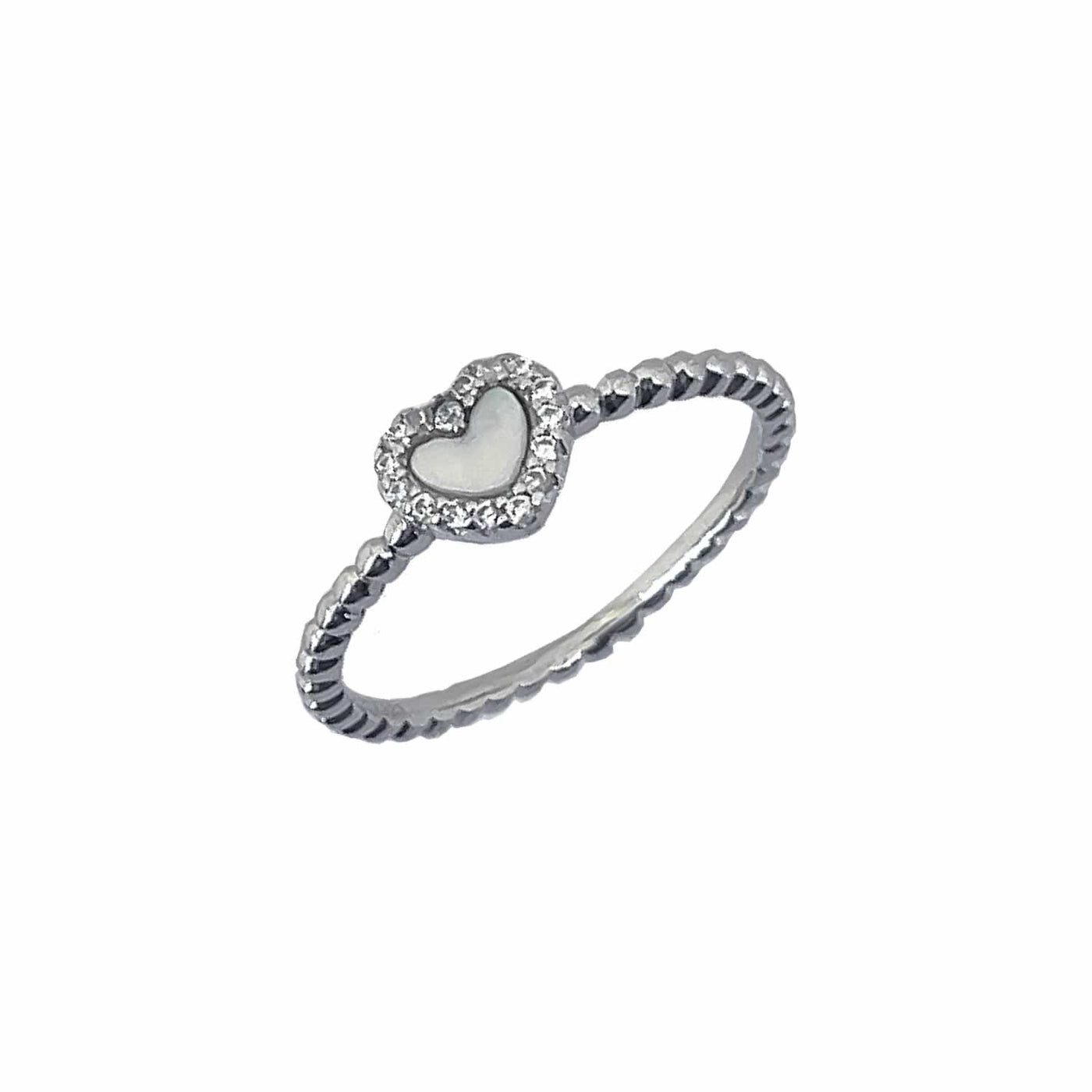 Women's Classy Pearl Heart Engraved  Love Ring 92.5 purity silver