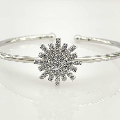 Women's Silver Adjustable cuff style bracelet with Bold flower 92.5 Pure Silver