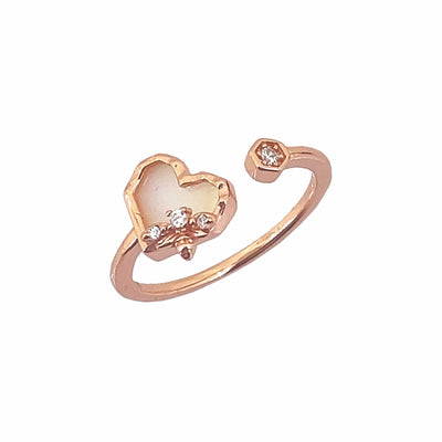 Women's Classy Heart Love Rose Gold Adjustable Open Ring 92.5 purity silver