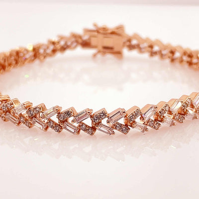 Women's Rose Gold Classy Abstract chain design link Tennis bracelet 92.5 Pure Silver