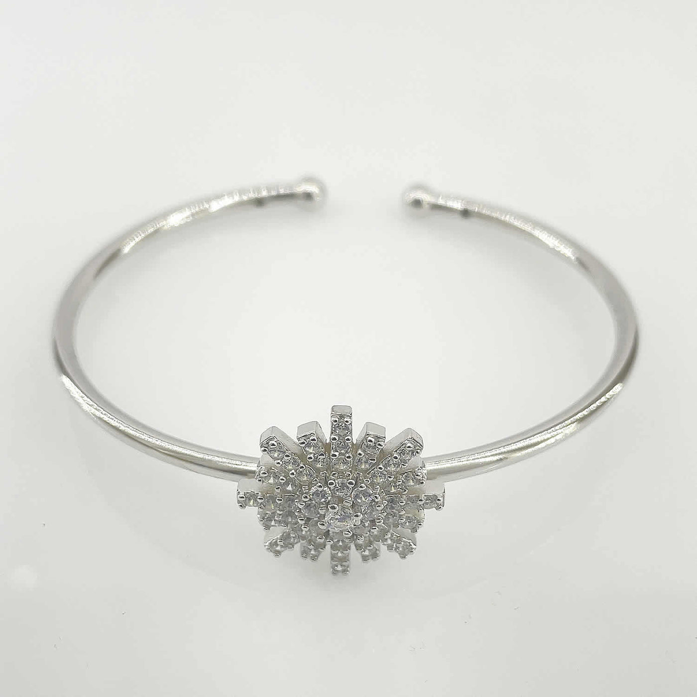 Women's Silver Adjustable cuff style bracelet with Bold flower 92.5 Pure Silver