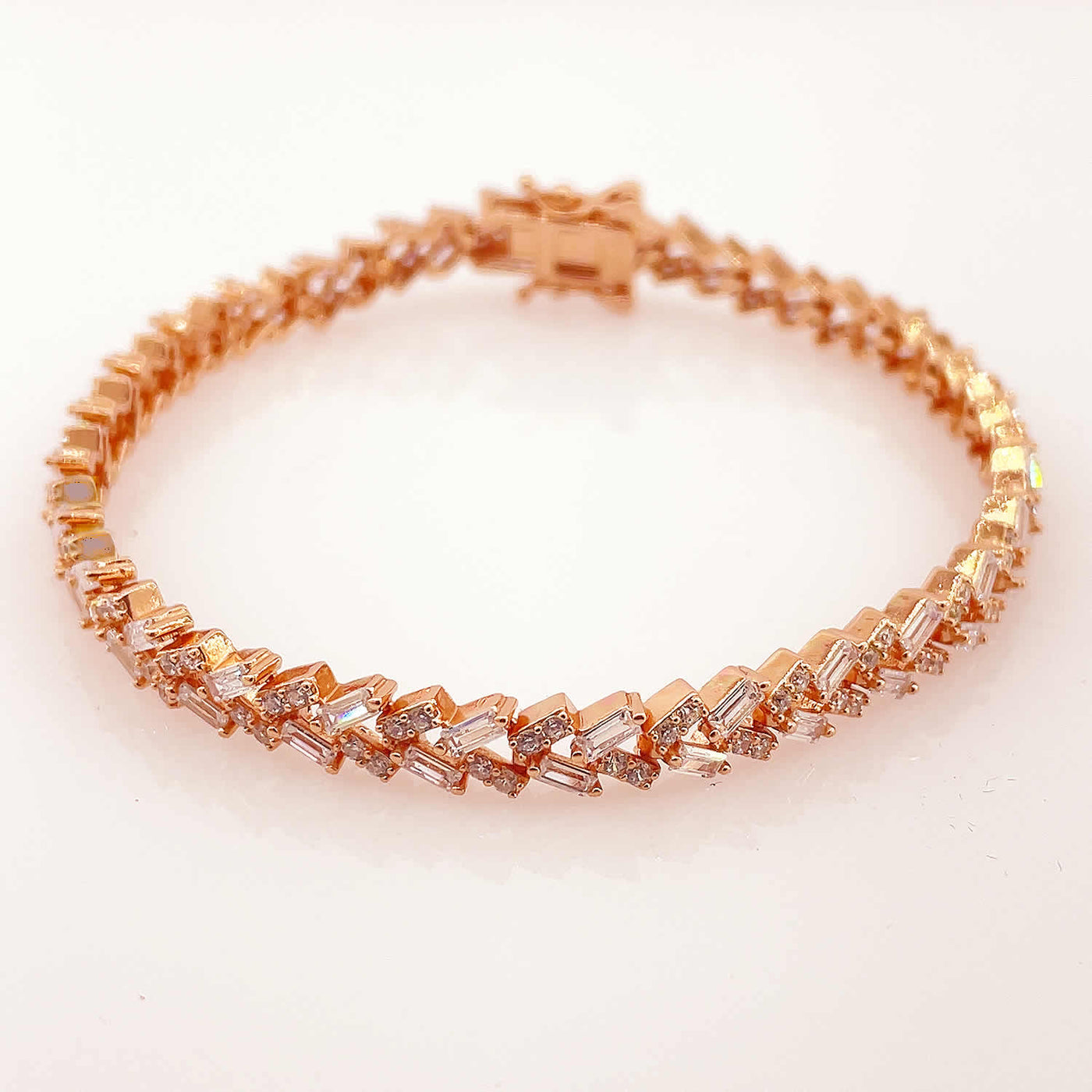 Women's Rose Gold Classy Abstract chain design link Tennis bracelet 92.5 Pure Silver