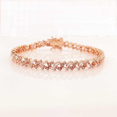 Women's Rose Gold Classy Abstract chain design link Tennis bracelet 92.5 Pure Silver