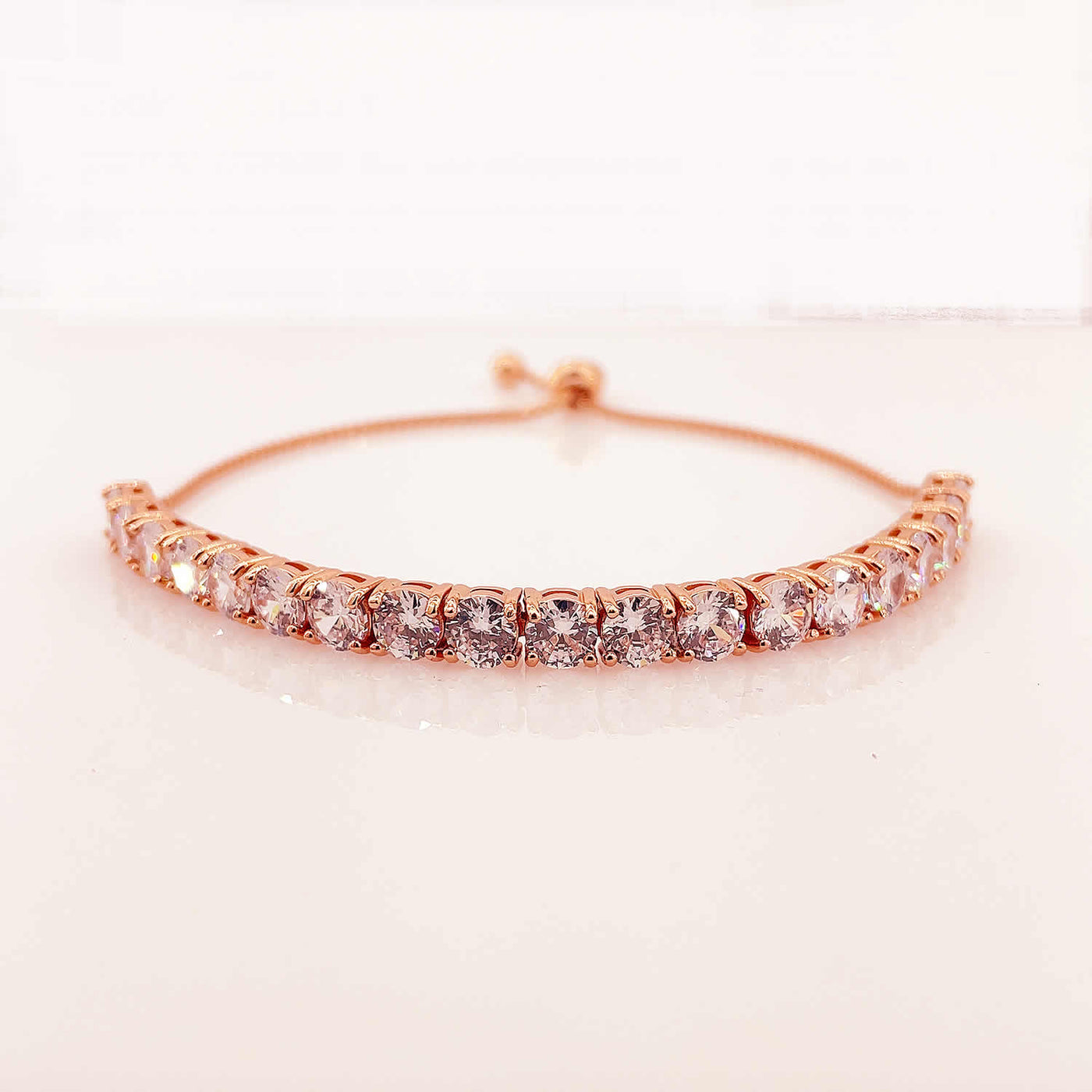 Women's Silver Rose Gold Classy Design Adjustable Tennis Stud Bracelet 92.5 Pure Silver