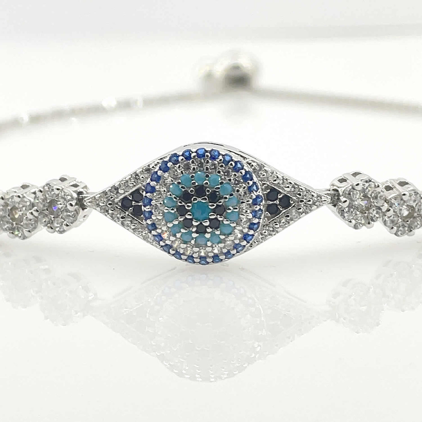 Women's Silver Medium Evil Eye Adjustable Tennis Bracelet bracelet  92.5 Pure Silver