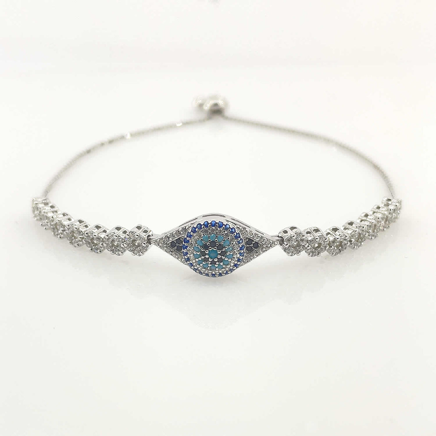 Women's Silver Medium Evil Eye Adjustable Tennis Bracelet bracelet  92.5 Pure Silver