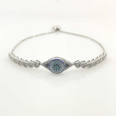 Women's Silver Medium Evil Eye Adjustable Tennis Bracelet bracelet  92.5 Pure Silver