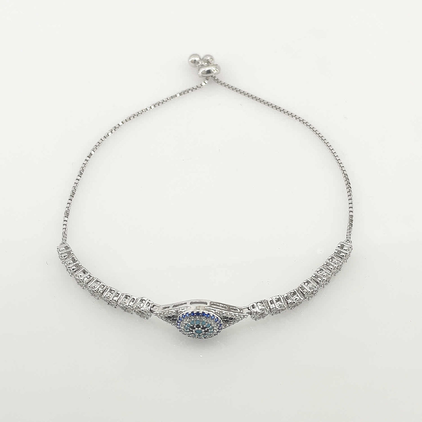 Women's Silver Medium Evil Eye Adjustable Tennis Bracelet bracelet  92.5 Pure Silver