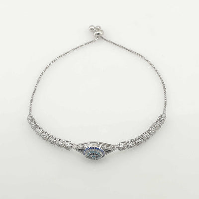 Women's Silver Medium Evil Eye Adjustable Tennis Bracelet bracelet  92.5 Pure Silver