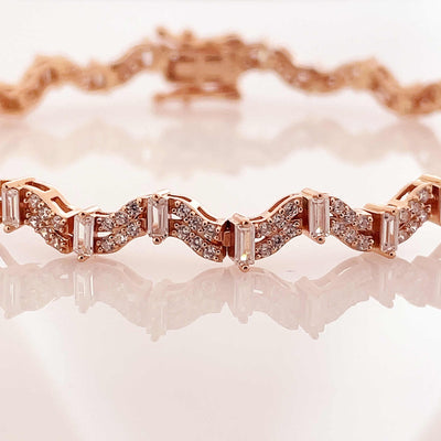 Women's Rose Gold Classy Geometric design chain link Tennis bracelet 92.5 Pure Silver