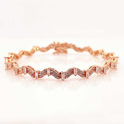 Women's Rose Gold Classy Geometric design chain link Tennis bracelet 92.5 Pure Silver