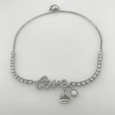 Women's Silver Love Dangling Adjustable Tennis Bracelet bracelet  92.5 Pure Silver