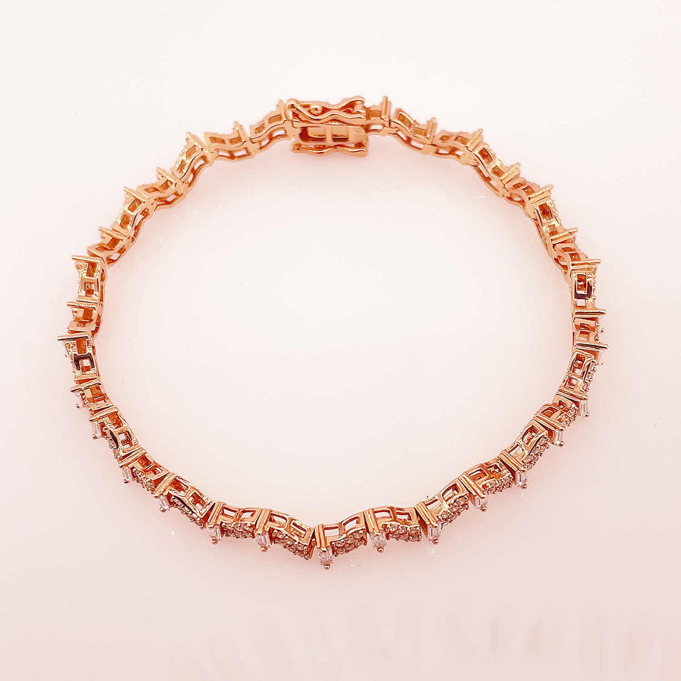 Women's Rose Gold Classy Geometric design chain link Tennis bracelet 92.5 Pure Silver