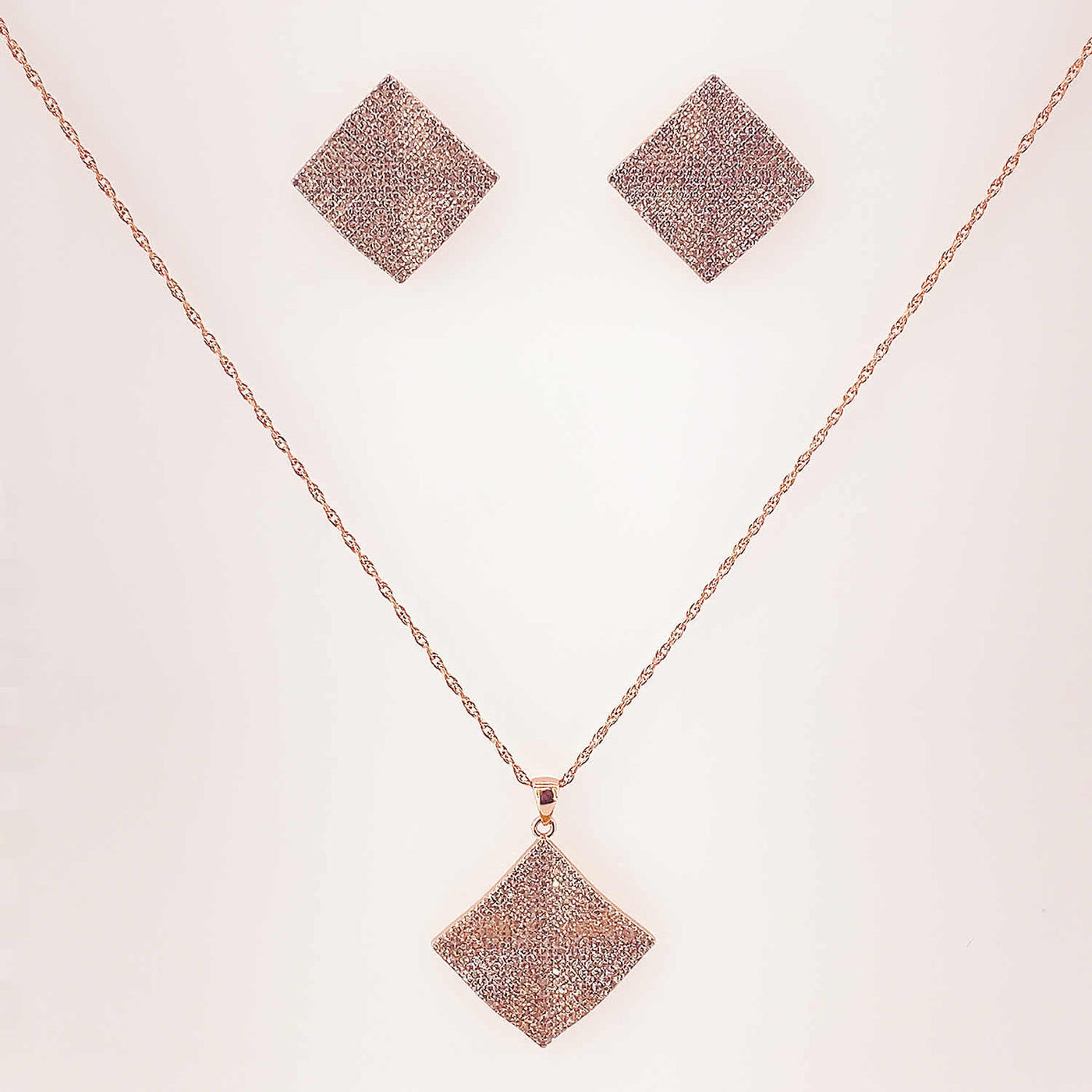 Women's Rose gold plated Square Wavy Galaxy Necklace set 92.5 purity silver with Chain