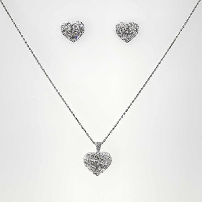 Women's Silver Heart Shape Love Classy Necklace set 92.5 Pure Silver with chain