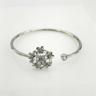 Women's Silver Adjustable cuff style bracelet with one side flower motif 92.5 Pure Silver