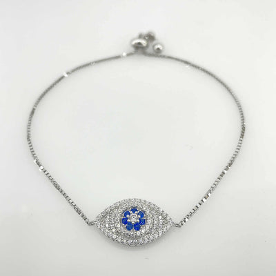 Women's Silver Large Evil Eye Adjustable Tennis Bracelet bracelet  92.5 Pure Silver