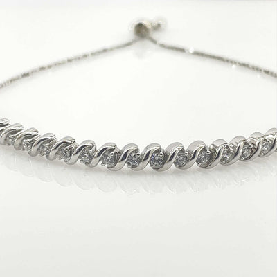 Women's Silver Rope Design Adjustable Tennis Stud Bracelet 92.5 Pure Silver