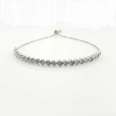 Women's Silver Rope Design Adjustable Tennis Stud Bracelet 92.5 Pure Silver