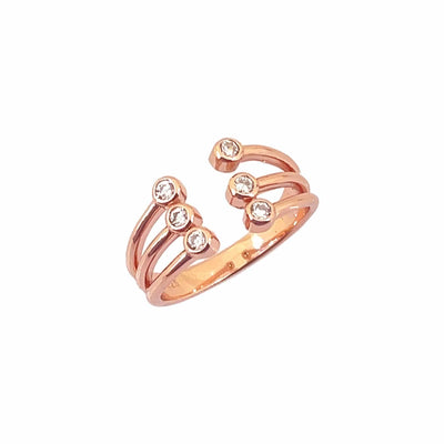 Women's Classy Rose Gold Three Layer Open Adjustable Ring 92.5 purity silver