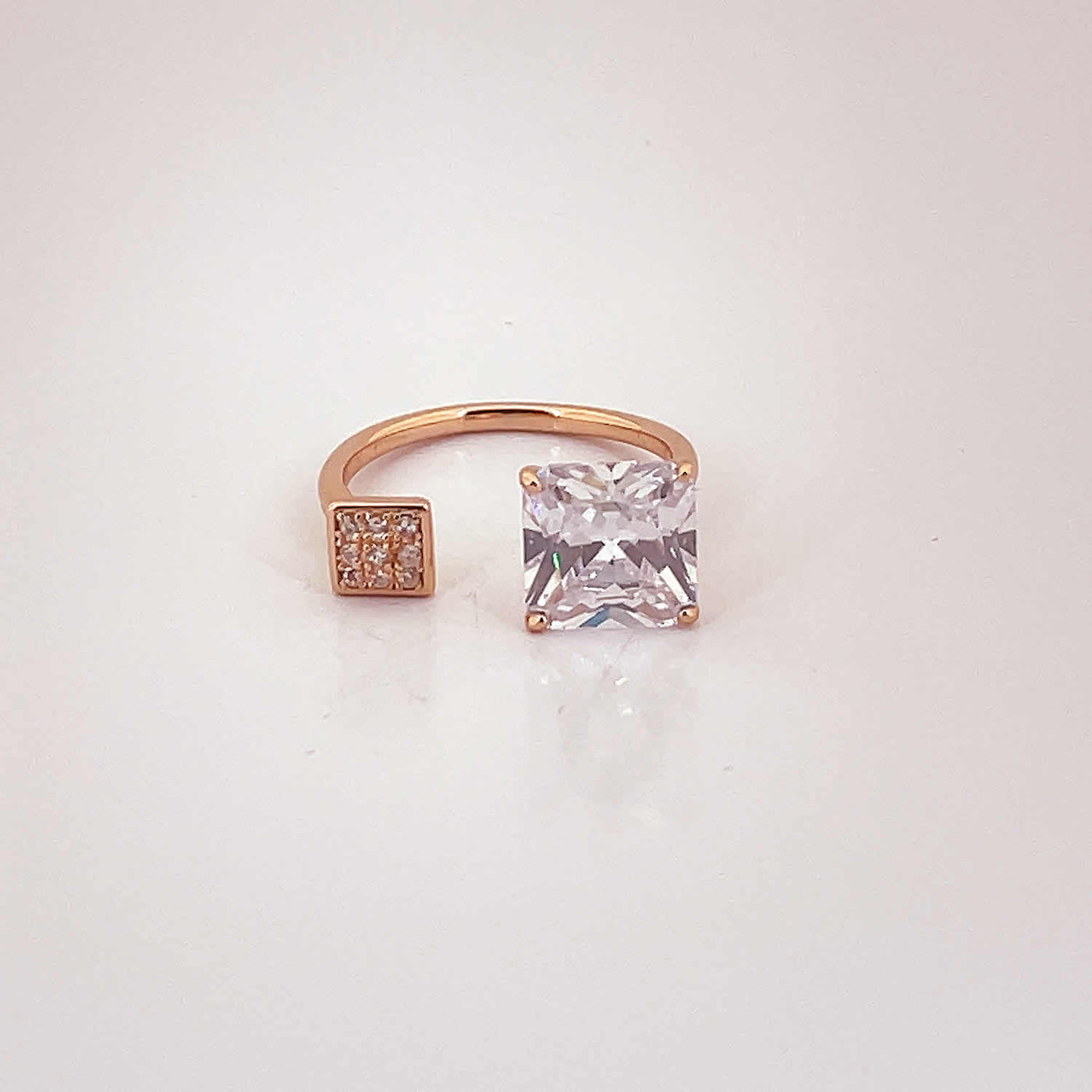 Women's Classy Solitaire Double Square Cocktail Rose Gold Adjustable Open Ring 92.5 purity silver